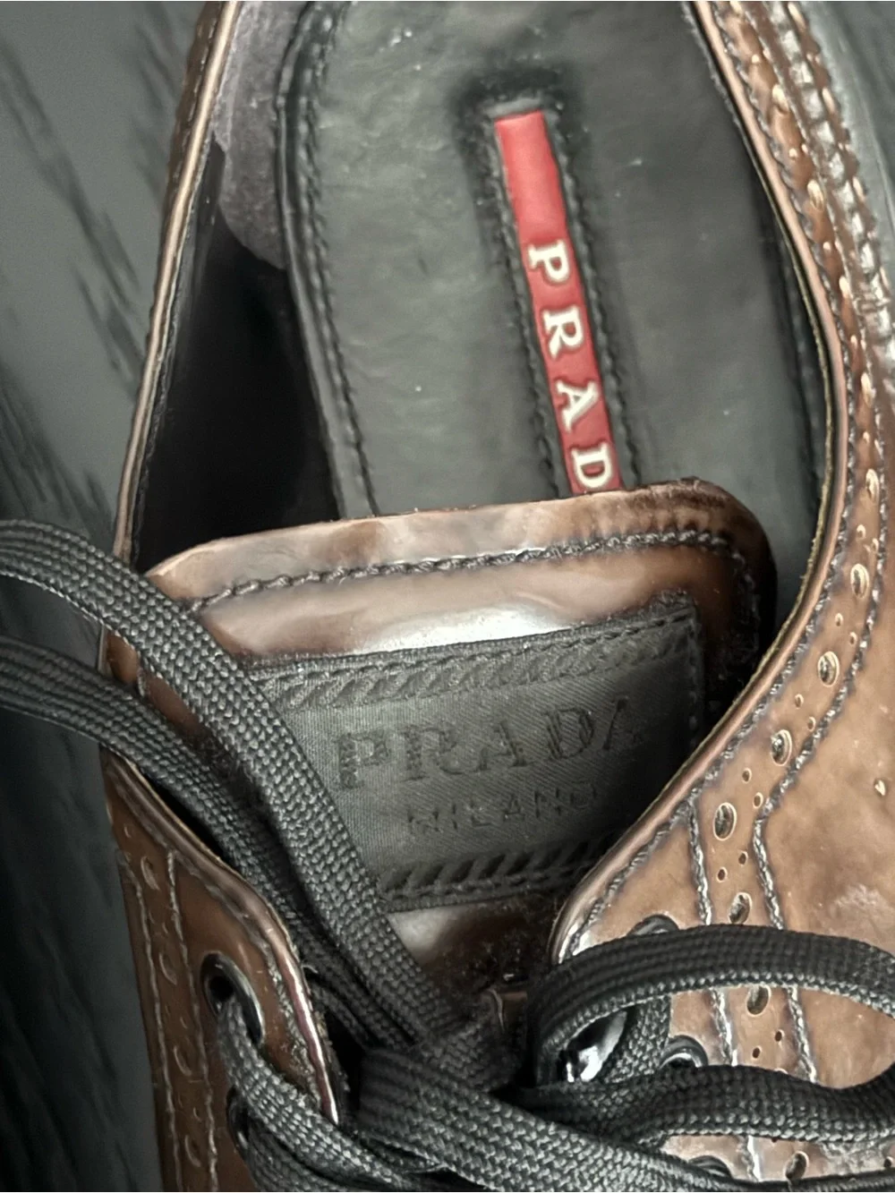 Prada Sport Brown Leather Brogue-Derby Shoes